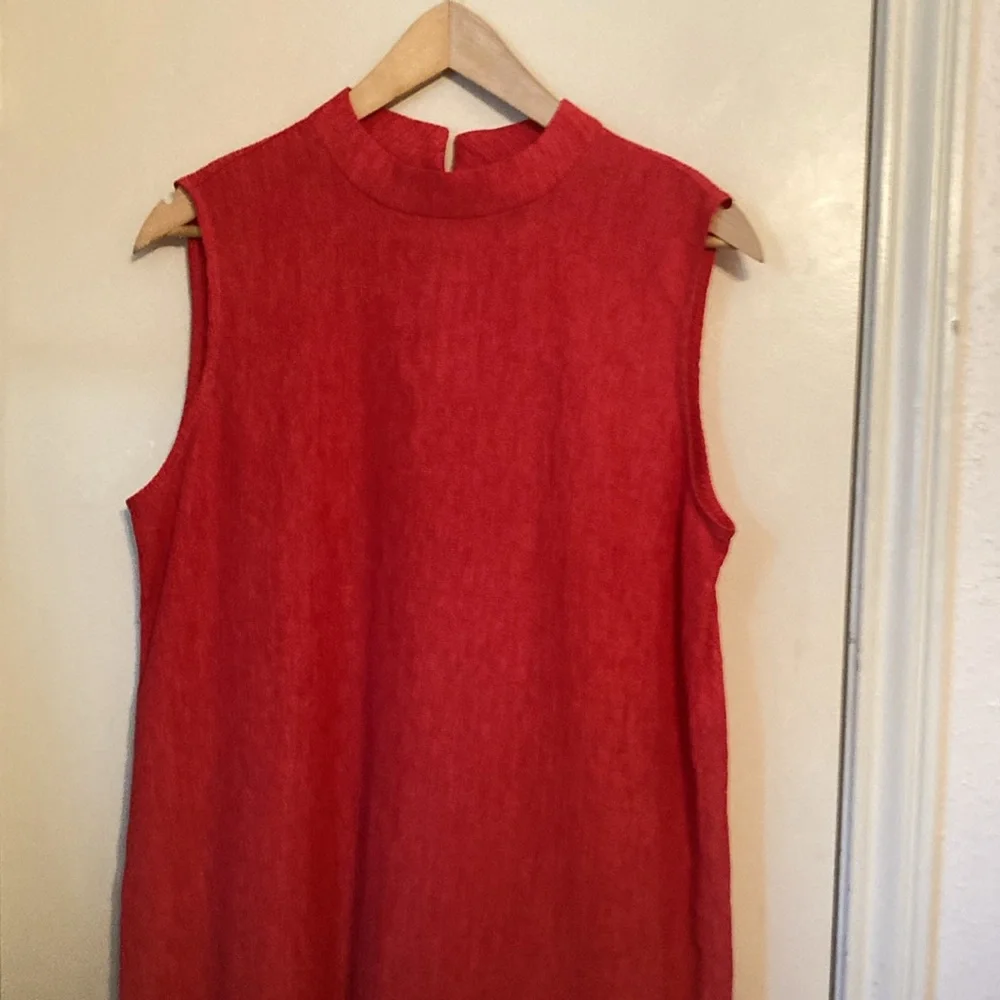 Eileen Fisher Orange Woven Plissé Mock Neck Dress| Sz S/P Pre Owned condition - Picture 4 of 13